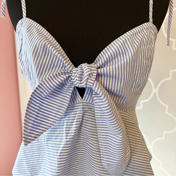 Anthropologie MAEVE Striped Knot Front Spaghetti Strap Top Blue White Size 4 - Picture 3 of 9